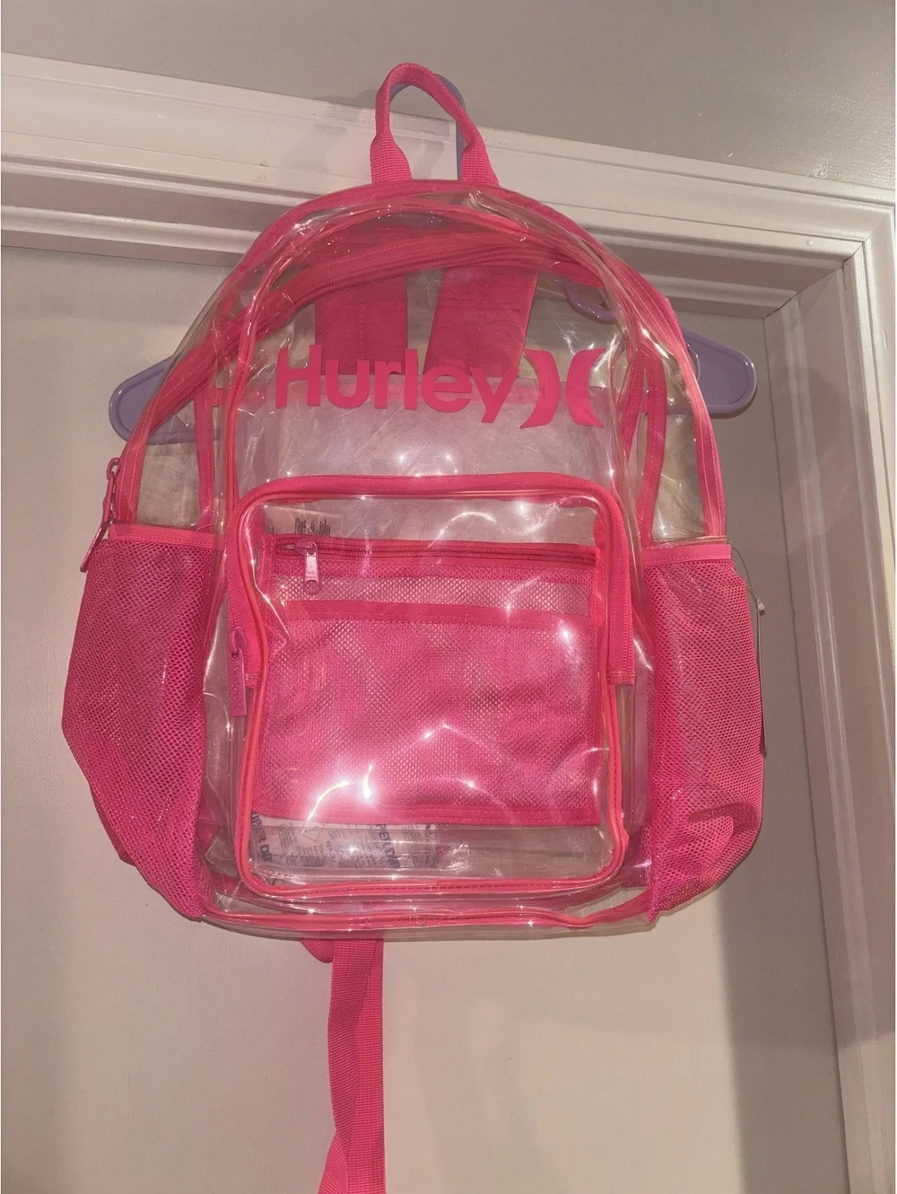 Hurley Clear Pink Backpack 15” Stadium Approved School Travel Bag NWT